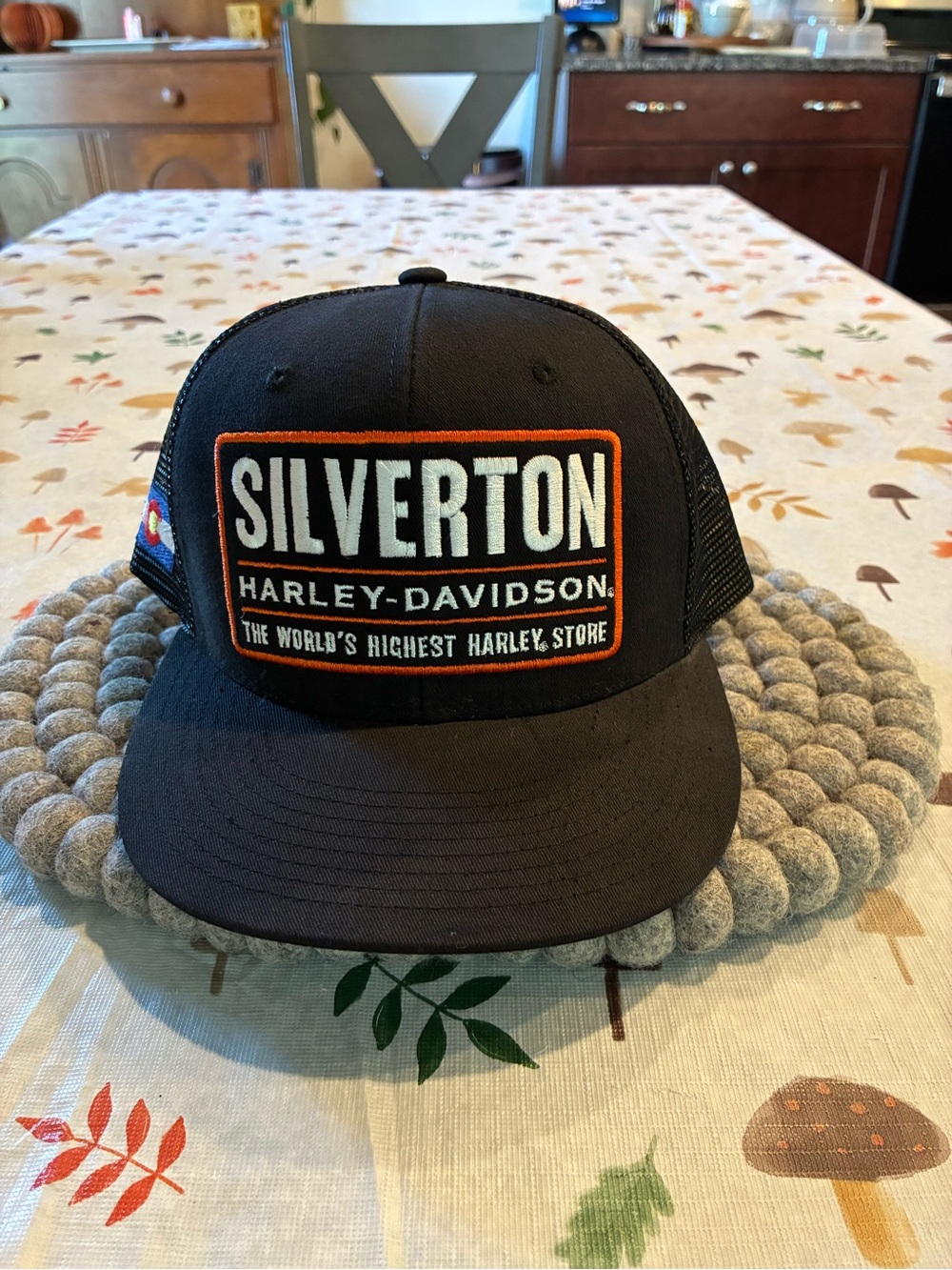 Harley-Davidson Black Trucker Cap with Orange & White Silverton Patch